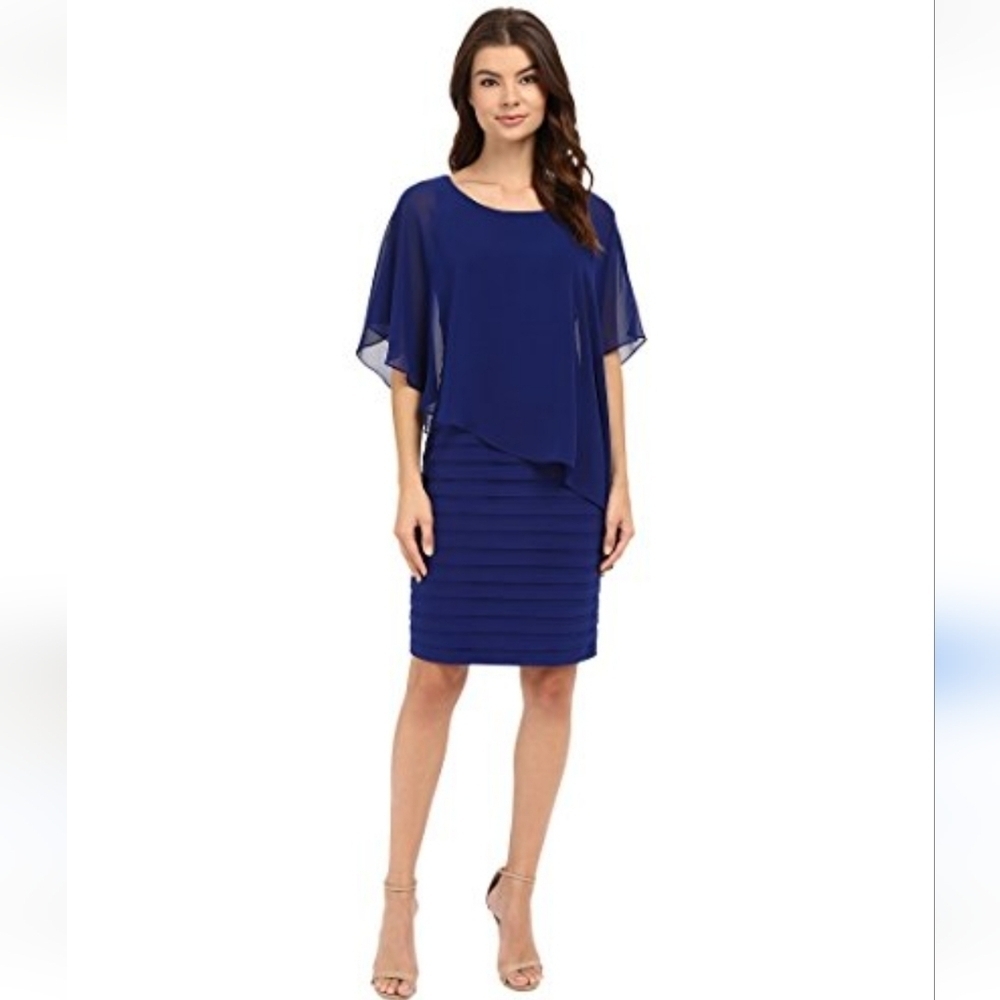 SCARLETT Plus Size 20W Layered Formal Mother of the Bride Dress Blue Sheer Cape